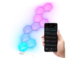 Trust GXT902 VYBZ RGB Hexagon Licht Panelen – 9 Hexagon lampen - met App & Afstandsbediening - Led lamp - Wandlamp binnen - Game Verlichting - Amazon Alexa & Google Assistant