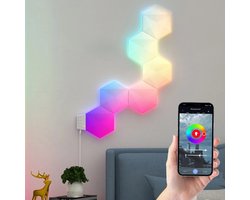 Tuya Hexagon lamp - RGBIC Wand-/tafellamp | 6-pack - Hexagon led panelen - Gaming accessoires - Gaming decoratie - Game kamer decoratie - 16 miljoen kleuren - Nanoleaf dupe - Bediening met Smart Life App