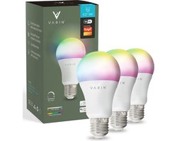 Varin® Smart Led Lamp E27 [3 stuks] - 9W - Wit en RGB licht - Bediening via app - Voice control - Slimme bulb verlichting - Smart Light - Google Home en Amazon Alexa - Tuya wifi - Nachtlamp - Lampen woonkamer, keuken, slaapkamer, hal, kinderkamer