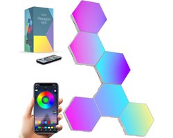 Vesfy Hexagon Lamp met App en Afstandsbediening - 6 stuks - 16 Miljoen kleuren - Lampen - Led lamp - Led strip