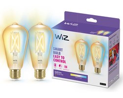 WiZ Edison Filament - 2 pack Slimme Led Verlichting - Warm- tot Koelwit Licht - E27 - 50W - Goud - WiFi