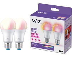 WiZ Lamp 2-pack - Slimme LED-Verlichting - Gekleurd en Wit Licht - E27 - 60W - Mat - Wi-Fi