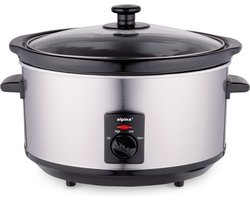 alpina Slowcooker 3.5L - Crockpot Slow Cooker met Warmhoudfunctie - Multicooker met Keramische Binnenpan en Glazen Deksel - 240W - RVS