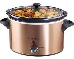 Bestron Slowcooker, met 3 programma's, keramische pan & glazen deksel, voor 4 Personen, 3.5L capaciteit, vatwasserveilig, 180 Watt, Copper Collection, kleur: Koper