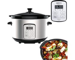 Camry Slowcooker met Timer - Slowcooker met 3 Warmtestanden - Elektrische Slowcooker met Uitneembare Keramische Binnenpan - Vaatwasmachinebestendig - 4,7 L - Zilver