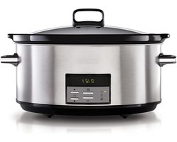 CrockPot Slowcooker met Timer - Slowcooker met 3 Warmtestanden - Elektrische Slowcooker met Uitneembare Keramische Binnenpan - Vaatwasmachinebestendig - 7.5 L - Zilver