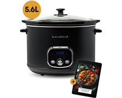 Culinello® Digitale Slowcooker met Timer – 5.6 Liter – Incl. Digitaal Kookboek – Uitstelbare Timer – Uitneembare Keramische Binnenpan – 3 Warmtestanden – Zwart