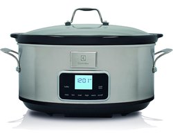 Electrolux Slowcooker met Timer - Slowcooker met 3 Warmtestanden - Elektrische Slowcooker met Uitneembare Keramische Binnenpan - 6,6 L / Zilver