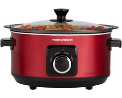 Morphy Richards Slowcooker 3.5 Liter - 460014, 163 W, Draaiknop, Zwart, Rood, Glas