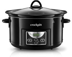 Slowcooker met timer - Elektrische Slowcooker met Uitneembare Keramische Binnenpan - Slowcooker met 3 warmtestanden - Digitale Slowcooker - Vaatwasmachinebestendig - 4,7 L - Zwart