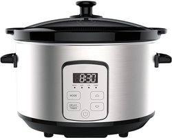 Slowcooker Met Timer – Slowcookers Inclusief Warmhoudfunctie en Timer – Slow Cooker Keramische Pan – Multicooker Met Antiaanbaklaag – 4.7L Capaciteit