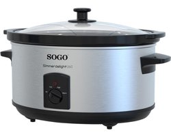 SOGO Slowcooker Geschikt voor 8 Personen - 5.5 Liter - 3 Kookfuncties - 260W - RVS