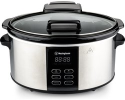 Westinghouse Slowcooker - Uitneembare Keramische Pan - 6 Liter - RVS - Warmhoudfunctie - Met Timer - Zwart