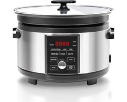 White-label® Slowcooker met Timer - Keramische Binnenpan - Hotpot - Zwart en Zilver