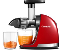 AMZCHEF Slow Juicer - Masticating Juicer met Stille Motor - Rood - Omkeerfunctie & Eenvoudige Reiniging