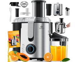 KESSER® Slowjuicer - Sapcentrifuge voor Fruit en Groenten 1100W Sap Juicer met 2000ml Pulpcontainer en 1000ml sapreservoir - Zilver / Zilver