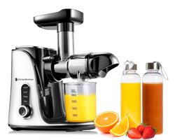 KitchenBrothers Slowjuicer - Juicer - 4 Standen - 450ml - Incl. Reisflessen en Receptenboek - Wit