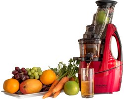 Vierkenzs Elite 1800B slowjuicer rood, 0,5 l, 10 jaar garantie op de motor, BPA-vrij, 43 omw/min., incl. 3 zeven