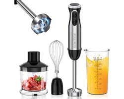 Bonsenkitchen Staafmixer Set - 4-in-1 Handmixer 1000Watt - Hakmolen Roestvrij Staal – Handblender met Turbo – Professionele Hakmolens 240V – Staafmixer 1000 watt - Staafmixers - Staal/Zwart