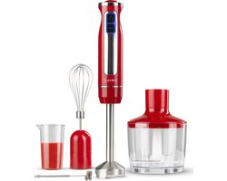 Cavos Staafmixer - 6-in-1 Staafmixer set - Hakmolen - Melkopschuimer - Maatbeker - 8 Snelheden + Turbo - 1000 Watt - Rood