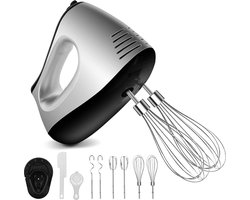 Elektrische handmixer 500 W - 5 toerentallen - turbinefunctie - met 2 mixers - 2 haken - 2 gardes - eierscheider - bakspatel - inclusief standaard