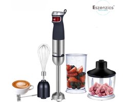 Eszenzics™ Professionele staafmixer - set 5-in-1 - Keukenmachine - 1200W - RVS - Incl. hakmolen, kom, eierklopper, melkopschuimer