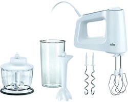 Handmixer met 5 snelheden en turbo - Inclusief Gardes, Deeghaken, Staafmixervoet, Hakmolen en Maatbeker - 500W - Wit