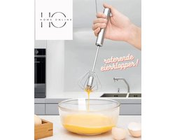 HOME ONLINE® Eierklopper - Mixer - Beslagklopper - Slagroomklopper- Roterende garde -Melkschuimer - semi- automatische roterende eierklopper- Staafmixer - Zilver