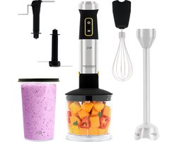 JAP Appliances ForceBlend F2 - 5in1 Staafmixer set (1500W) - Inclusief hakmolen, maatbeker, ice crusher, garde en klopper - Voor soep, vlees, smoothies en baby hapjes - Zwart/RVS