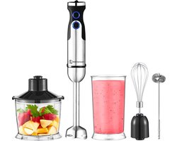 Kitchenwell 5-in-1 Staafmixer Set - 1200W - 21 snelheden - Inclusief Hakmolen & Maatbeker - RVS