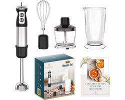 Kitchesse 4 in 1 Staafmixer Set met Hakmolen & Garde - Staafmixers Elektrisch - 800W - Blender Mixer met Mengbeker - RVS Handmixer - Incl. eBook