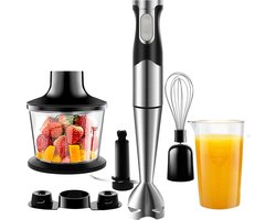 Krachtige staafmixer, 1200 W, 6-in-1 snelheid, verstelbaar, multifunctionele handmixer van roestvrij staal, met spatbescherming, voor het mengen van groenten, ijs en jam enz