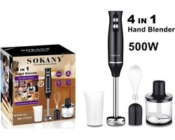 Ophy - Staafmixer 4-in-1 Multifunctionele Staafmixer, 500W, 2 Snelheden met Blenderbeker, Eierklopper, Keukenmachine, Zwart