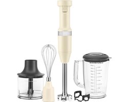 Professionele Kitchenaid Staafmixer Set 20cm - Amandelwit / Creme - Garde + Hakmolen + Mengbeker + Panbeschermer