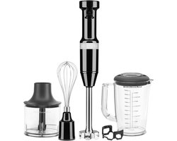 Professionele Kitchenaid Staafmixer Set 20cm - Zwart / Onyx Black - Garde + Hakmolen + Mengbeker + Panbeschermer