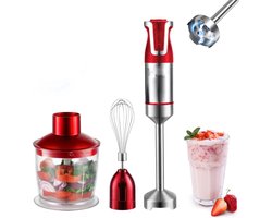 Royalty Line ESMS800 Staafmixer - 3 in 1 Staafmixer Set - 800W - RVS - Hakmolen - Blender - Handmixer - Garde Met Snelheidsinstellingen - Rood