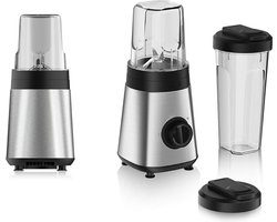 Smoothie Maker Mixer met 300W vermogen - Inclusief Smoothie beker van 300ml en 600ml - 2 snelheden en pulserende functie - roestvrij staal - zilver/zwart