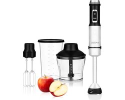 Staafmixer 5 in 1 - 1500W - Blender met Verschillende Mondstukken - Mixer met Turbostand - Garde met Snelheidsregeling - Waterdicht - Hakmolen 0.6L & Maatbeker 0.8L