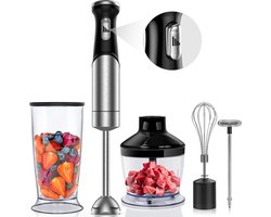 Staafmixer 5 in 1 Roestvrijstalen Elektrische Pureerstaaf - Heavy Duty Handmixer - 1200W - Snelheid - 500 ml Hakker - 800 ml Beker - Soepen Sauzen Babyvoeding