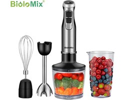 TwindleShop® BioloMix - Staafmixers 4 In 1 - Staafmixer Set - Handmixer - 1200W - Elektrische Onderdompelingsmixer - Inclusief Slijpmachine En Beker - Roestvrijstalen Ijsbladen