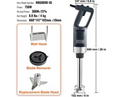 Vevor - Staafmixer - 750W - 20 " - Handmixer - Voor Zwaar Gebruik - Keukenmixer - Met Variabele Snelheid - Met Roestvrijstalen Mes