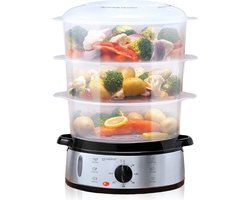 Stoomkoker - "Ultieme Stoomkoker: 3-Laags Food Steamer met 9 Liter Inhoud, 230V/800W, BPA-Vrij, Vaatwasserbestendig, 0 tot 60 Minuten Timer, Kleur Grijs. Efficiënt en Gezond Koken Gegarandeerd!"