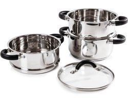 Stoompot – Stoompan – Stoomkokers – Stoomkoker Baby – Stoom Koker – met Pan – 18CM – 3-Delig – Zilver