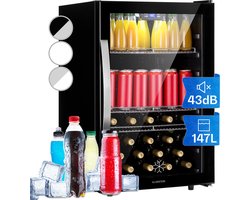 Klarstein Beersafe 5XL Koelkast - Drankkoelkast - Volume: 148 Liter - 3 Metalen inlegplateaus - Per graad instelbare binnentemperatuur van 0 tot 20 °C - Dubbel geïsoleerde glazen deur - Vrijstaand - LED - Front van RVS - Onyx