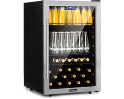 Klarstein Beersafe 5XL Koelkast - Drankkoelkast - Volume: 148 Liter - 3 Metalen inlegplateaus - Per graad instelbare binnentemperatuur van 0 tot 20 °C - Dubbel geïsoleerde glazen deur - Vrijstaand - LED - Roestvrij staal