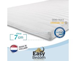 Easy Bedden® Topmatras - 70x200 - Topper HR Koudschuim - Medium hardheid - Hybrid - Topdekmatras - circa 7 cm - Afritsbaar Wasbaar Tijk - Orthopedisch - Anti-allergisch - Topper Hotel XL - Anti Bacterieel - CertiPUR® en Okoetex gecertificeerd