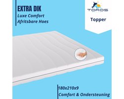 Toros Bedden 180x210 Topmatras - 9cm dik - HR 45 Premium Bamboe Deluxe - Afritsbaar en wasbaar - Topper Matras Topdek - Climate Motion Control