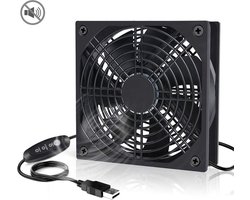 AmtSee® USB-ventilator, multi-speedbediening, met grillbescherming, behuizingsventilator, 120 mm, voor pc/tv-box/ontvanger/AV-cabine/PS4/router, met desktop