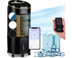 Klarstein - IceWind Plus Smart- Mobiele Luchtkoeler- 4-In-1 Aircooler- Stille Ventilator- Luchtbevochtiger & Nachtmodus- Airco Zonder Afvoerslang- Mobiele Airco Met Waterkoeling- 65 Watt- 330 M³/H Luchtstroom- Zwart/Goud