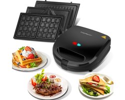 Aigostar 3 in 1 Wafelijzer - Tosti Apparaat - Contact Grill - 750W - Zwart